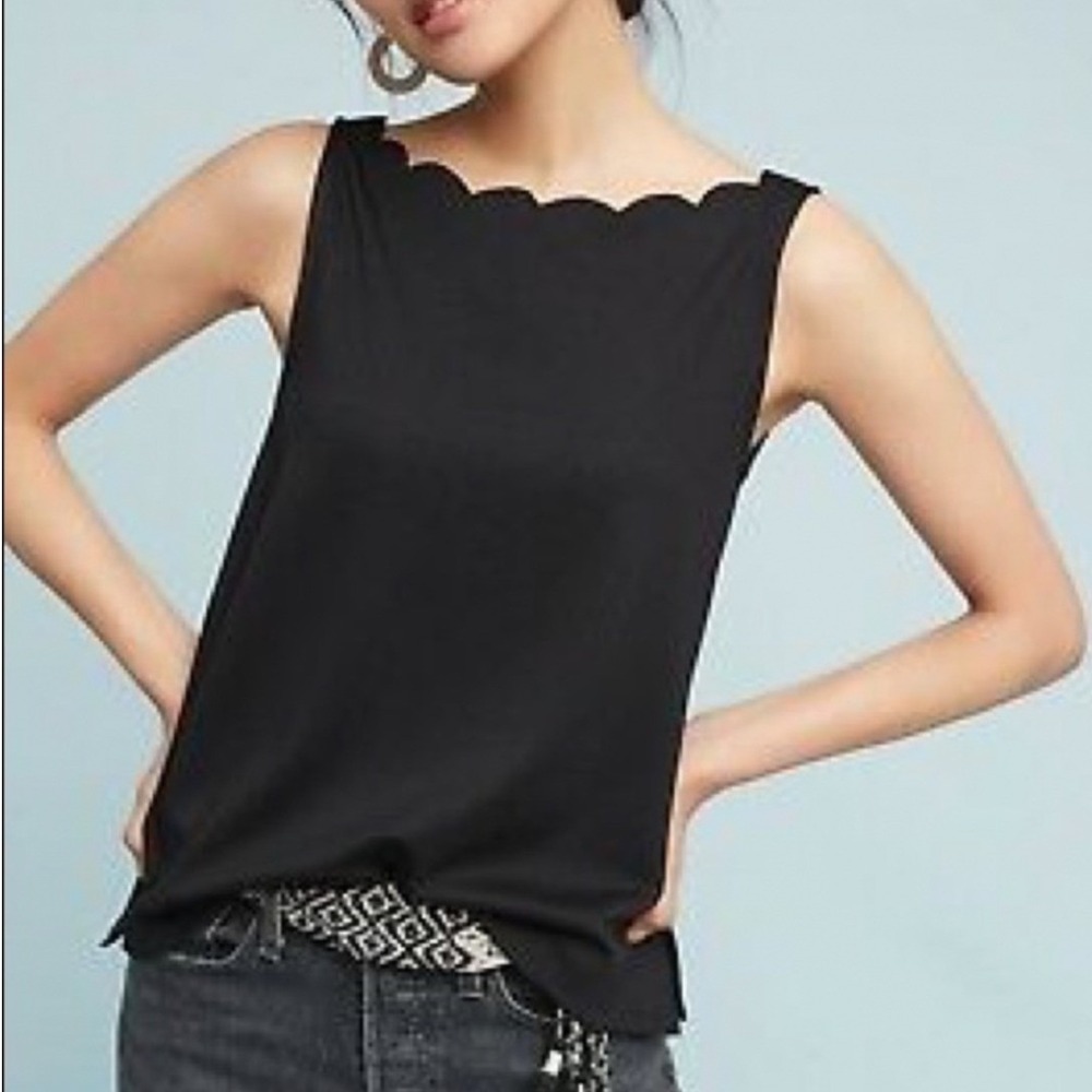 Eri + Ali Anthropologie Women's Size Small Scallop Neck Top Black Sleeveless